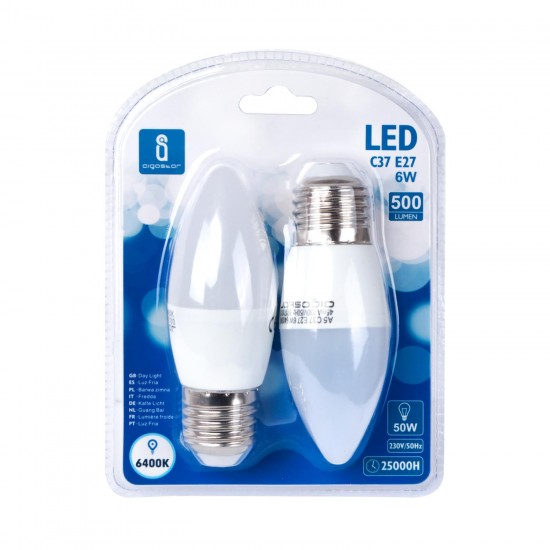 LED A5 C37 E27 6W 6400K / DOBLE