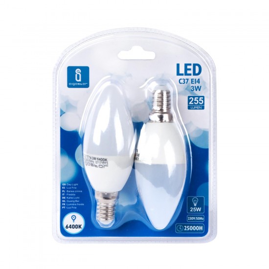 LED A5 C37 E14 3W 6400K / DOBLE