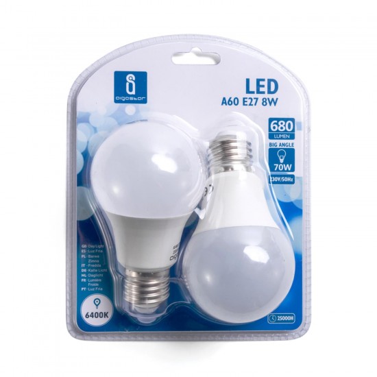 LED A5 A60 gran ángulo E27 8W 6400K / DOBLE