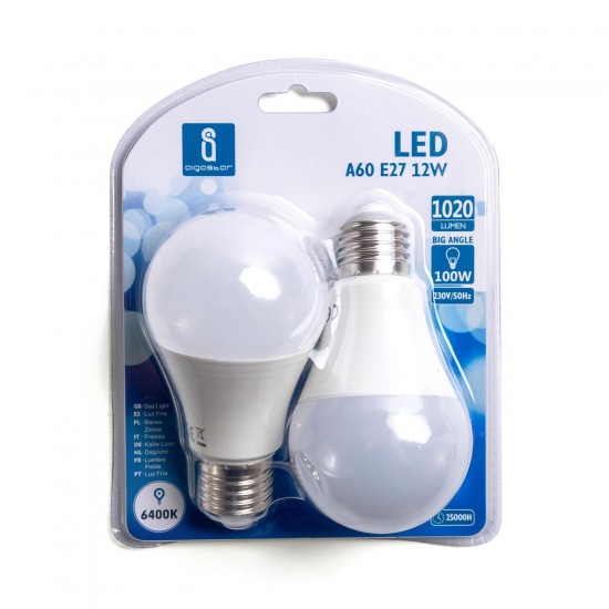 LED A5 A60 Gran ángulo E27 12W 6400K / DOBLE