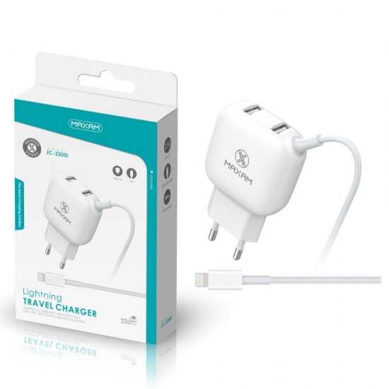 JC-2200I Blanco 2.1a 2 puertos cargador de pared con cable de IPHONE USB