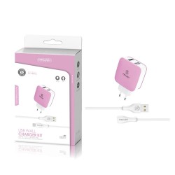 TZ-1201C Blanco y rosa 2USB/2.1a 1tipo C pack de cargador de pared