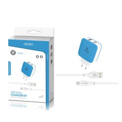 TZ-1201C Blanco y azul 2USB/2.1a 1tipo C pack de cargador de pared