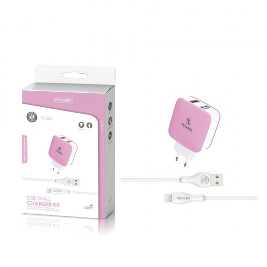 TZ-1201I Blanco y rosa 2USB/2.1a1IPHONE pack de cargador de pared