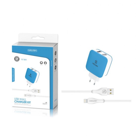 TZ-1201I Blanco y azul 2USB/2.1a1 IPHONE pack de cargador de pared