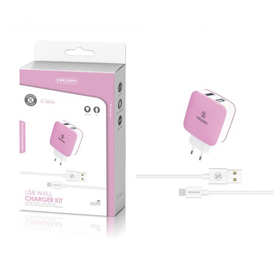 TZ-1201M Blanco y rosa 2USB/2.1a 1micro USB pack de cargador de pared