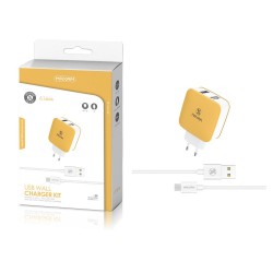 TZ-1201M Blanco y amarillo 2USB/2.1a 1micro USB pack de cargador de pared