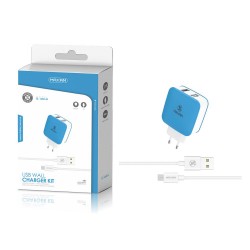 TZ-1201M Blanco y azul 2USB/2.1a 1micro USB pack de cargador de pared