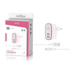 TZ-1203C Blanco/rosa 2USB/2.1a 1tipo C pack de cargador de pared