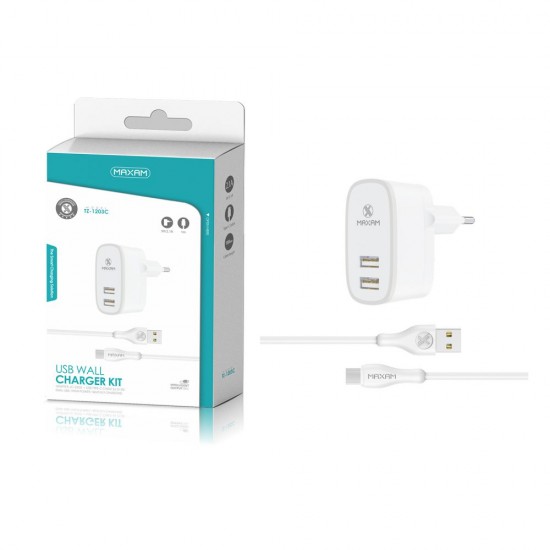 TZ-1203C Blanco/gris 2USB/2.1a 1tipo C pack de cargador de pared