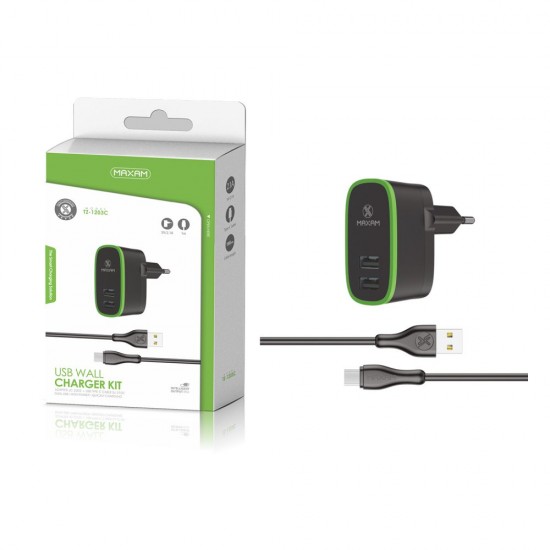 TZ-1203C Negro/verde 2USB/2.1a 1tipo C pack de cargador de pared