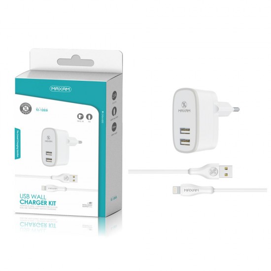 TZ-1203I Blanco/gris 2USB/2.1a1 IPHONE pack de cargador de pared