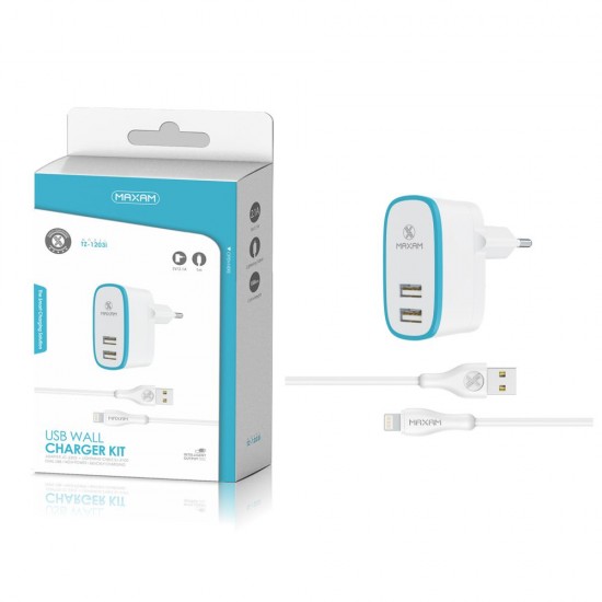 TZ-1203I Blanco/azul 2USB/2.1a1 IPHONE pack de cargador de pared