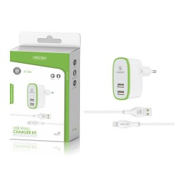 TZ-1203I Blanco/verde 2USB/2.1a1 IPHONE pack de cargador de pared