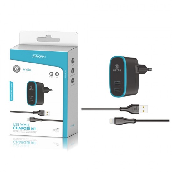 TZ-1203I Negro/azul 2USB/2.1a1 IPHONE pack de cargador de pared