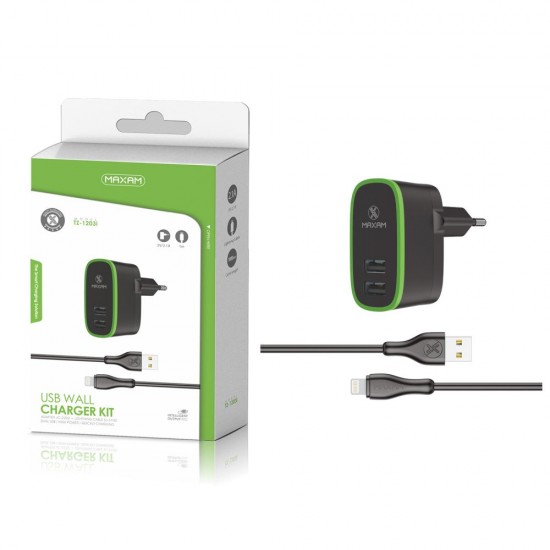 TZ-1203I Negro/verde 2USB/2.1a1 IPHONE pack de cargador de pared