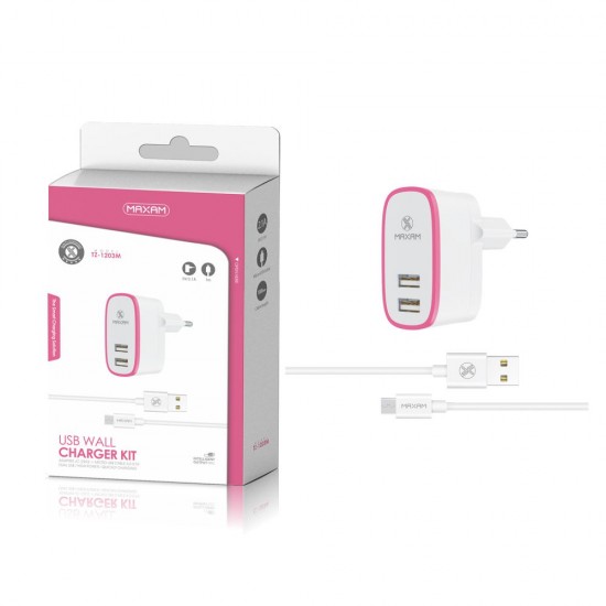 TZ-1203M Blanco/rosa 2USB/2.1a1 micro USB pack de cargador de pared