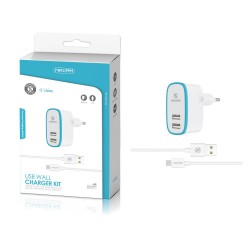 TZ-1203M Blanco/azul 2USB/2.1a1 micro USB pack de cargador de pared