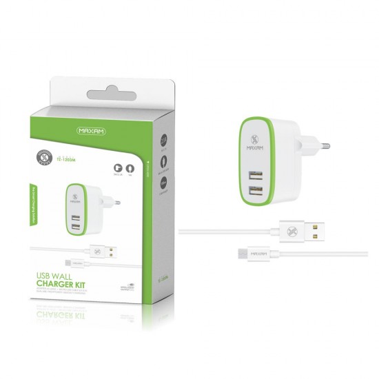 TZ-1203M Blanco/verde 2USB/2.1a1 micro USB pack de cargador de pared