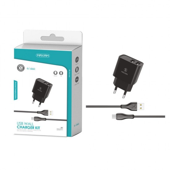 TZ-1205C Negro 2USB/2.1a1 tipo C pack de cargador de pared