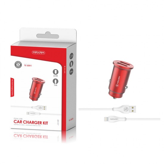 TZ-2201I Rojo 2USB/2.1a1 IPHONE cable pack de cargador de coche