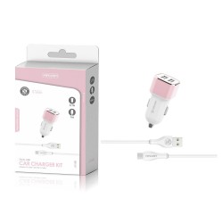 TZ-2202C Blanco y rosa 2USB/3.1a1 tipo C pack de cargador de coche