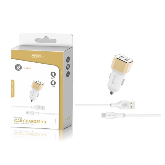 TZ-2202C Blanco y dorado 2USB/3.1a1 tipo C pack de cargador de coche