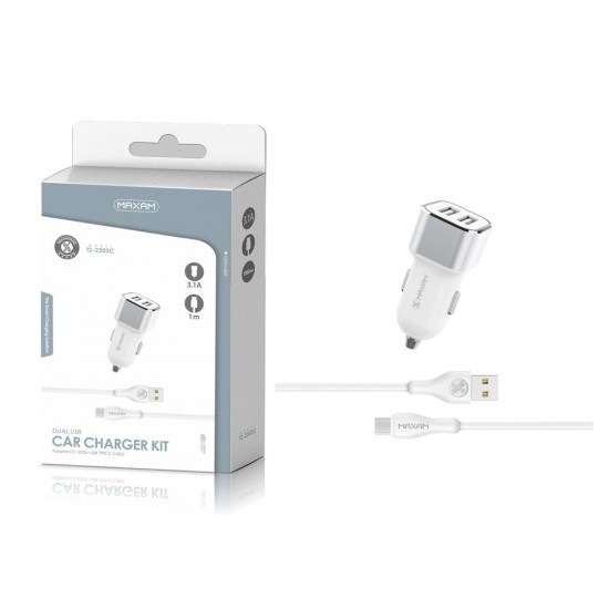 TZ-2202C Blanco y plateado 2USB/3.1a1 tipo C pack de cargador de coche