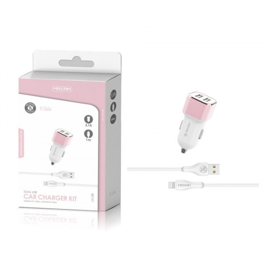 TZ-2202I Blanco y rosa 2USB/3.1a1 IPHONE cable pack de cargador de coche