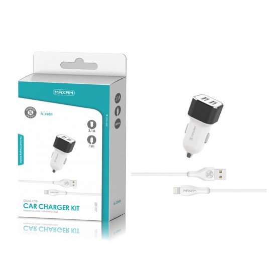 TZ-2202I Negro y blanco 2USB/3.1a1 IPHONE cable pack de cargador de coche