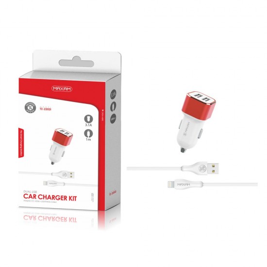 TZ-2202I Blanco y rojo 2USB/3.1a1 IPHONE cable pack de cargador de coche