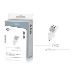 TZ-2202I Blanco y plateado 2USB/3.1a1 IPHONE cable pack de cargador de coche