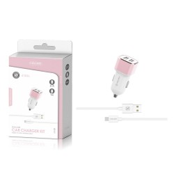 TZ-2202M Blanco y rosa 2USB/3.1a 1micro USB pack de cargador de coche