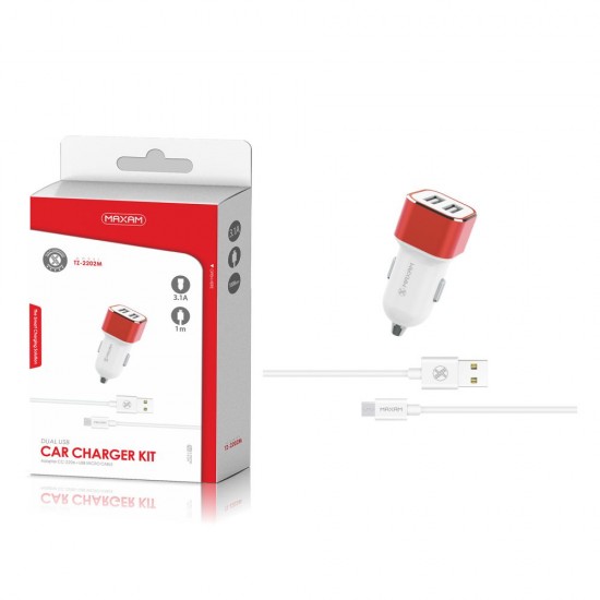 TZ-2202M Blanco y rojo 2USB/3.1a 1micro USB pack de cargador de coche