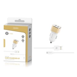 TZ-2202M Blanco y dorado 2USB/3.1a 1micro USB pack de cargador de coche