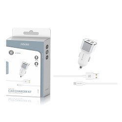 TZ-2202M Blanco y plateado 2USB/3.1a 1micro USB pack de cargador de coche