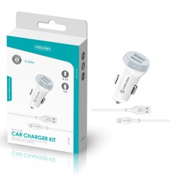 TZ-2203I Blanco y gris 2USB/3.1a 1 IPHONE USB cable pack de cargador de coche