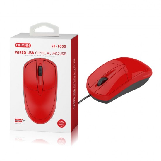 SB-1000 Rojo ratón óptico USB con cable