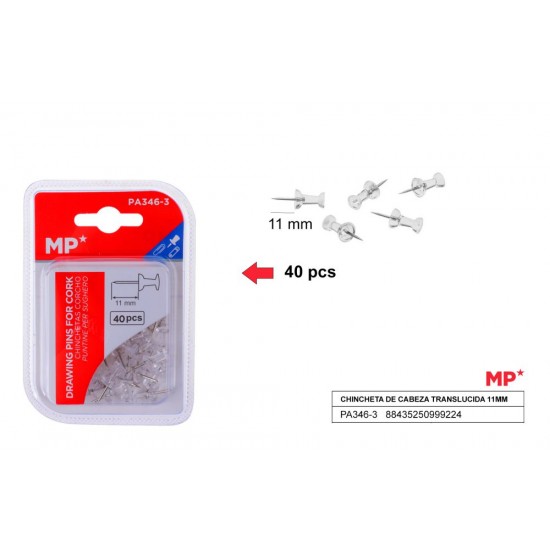 Chincheta de cabeza translucida 11mm 40uds