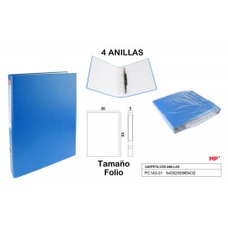 Carpeta cartón folio 4 anillas azul claro