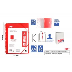 Carpeta 40 fundas a4 con espiral y gomas rojo