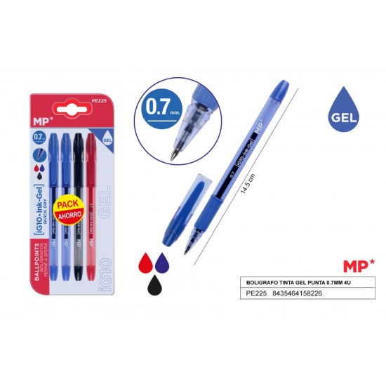 Bolígrafo tinta gel punta 0.7mm 4u