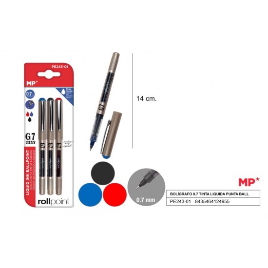 Bolígrafo g7 tinta liquida punta ball 3uds