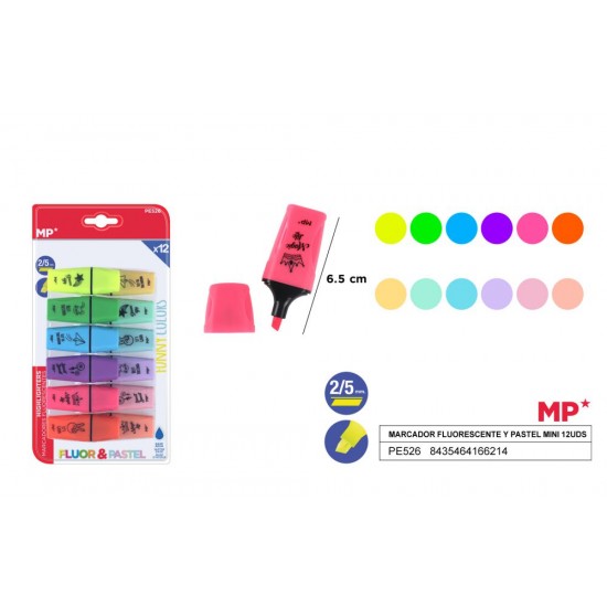 Marcador fluorescente y pastel mini 12uds