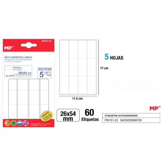 Etiquetas blancas d=26x54mm 60u 5hojas