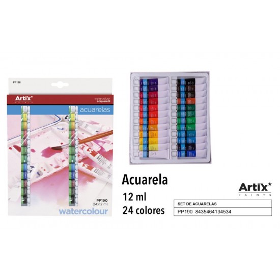 Pintura acuarela 24tubos x 12ml