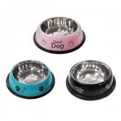 Bol de acero inoxidable con decoración de patas(S,D15.9*H3.9cm, perros,Acero inoxidable)