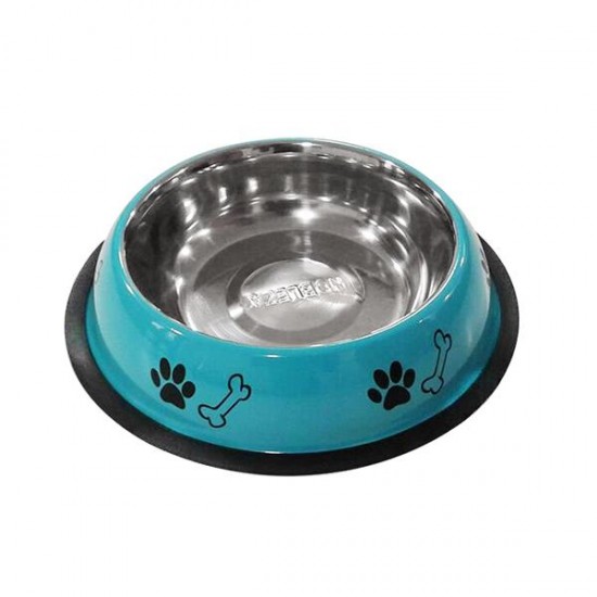 Bol de acero inoxidable con decoración de patas(M,D21*H4.8cm, perros,Acero inoxidable)