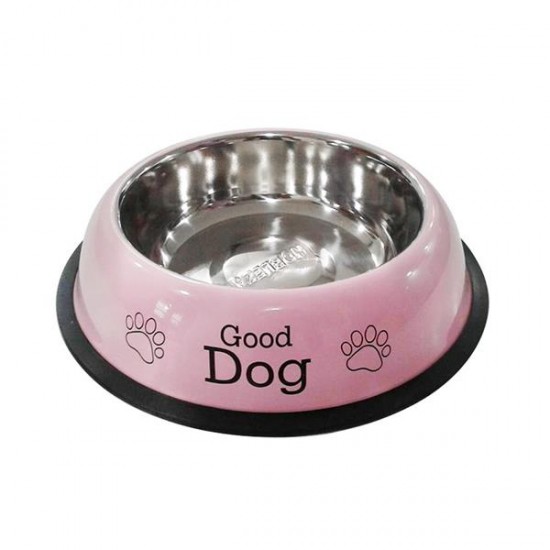 Bol de acero inoxidable con decoración de patas(M,D21*H4.8cm, perros,Acero inoxidable)