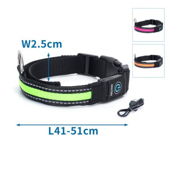 Usb recargable led collar de perro w2.5* l41-51cm(s)